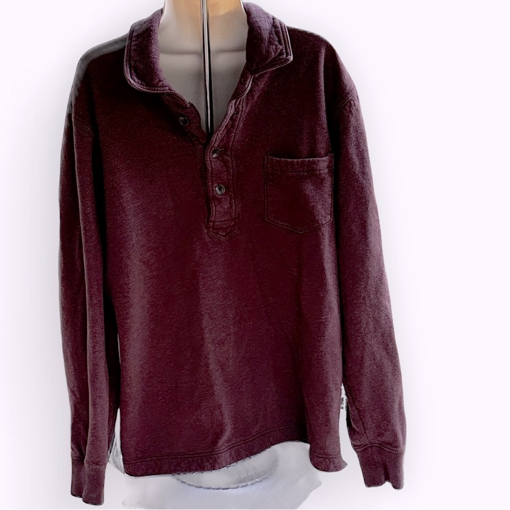 Classic Thermal-Lined Maroon Collared Cotton Sweatshirt Eddie Bauer ~ Tall Large